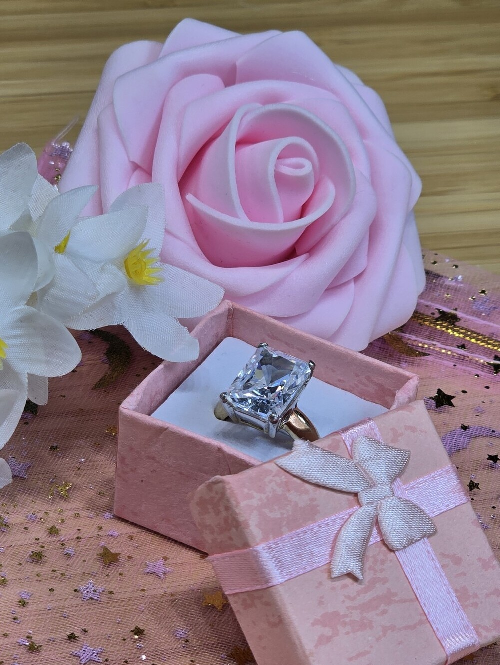 Classic Two-Tone Square-Cut Ring in Clear and Gold